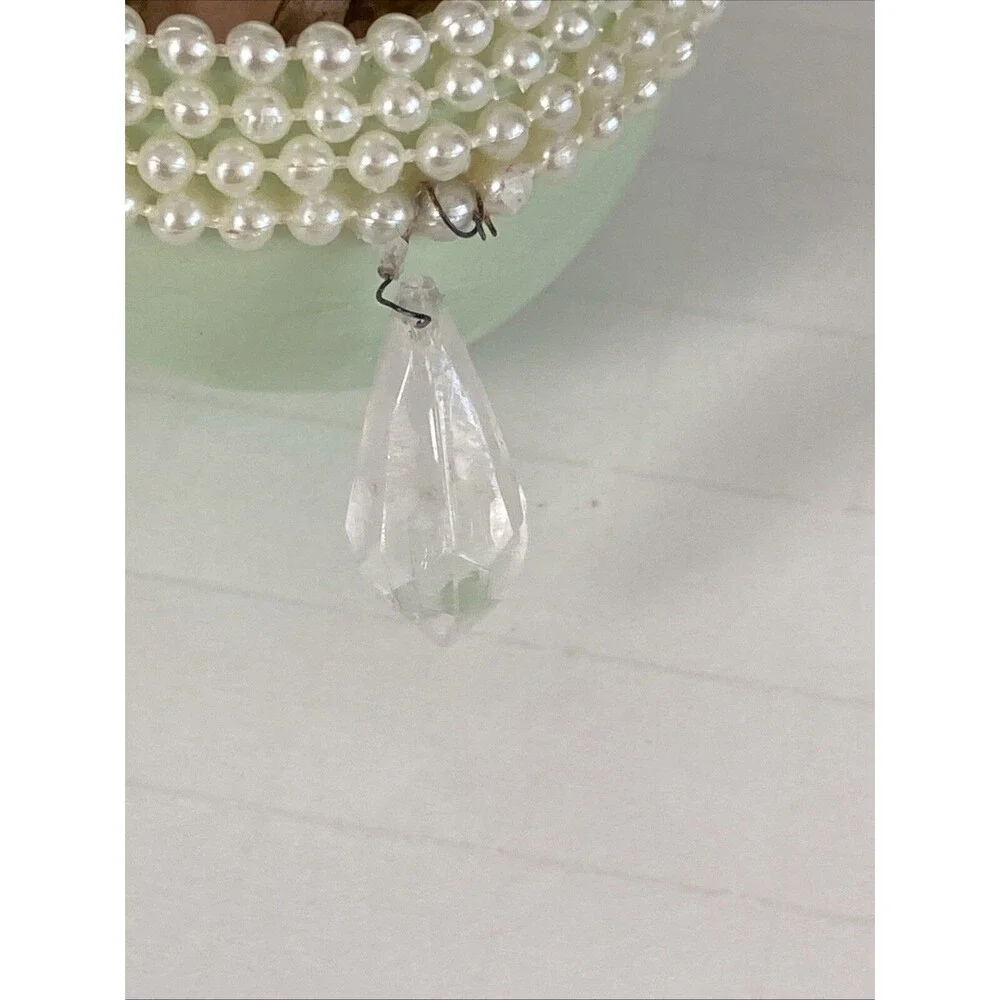 Vintage Christmas Ornament Beaded Diorama w Angel Figure Glitter Prism Holiday